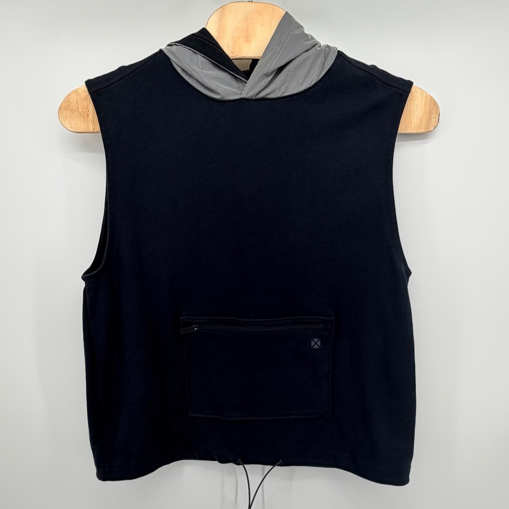 TomboyX Sleeveless Reflective Hoodie Large Black  Zipper Pocket Womens